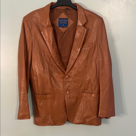 Nino Cerruti 70sBrown Leather Sport Coat with Notched Lapel